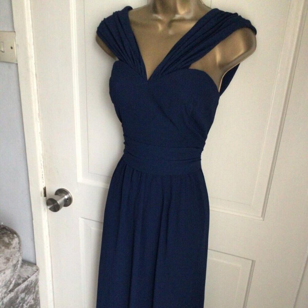 Chi Chi London navy blue chiffon full length gown